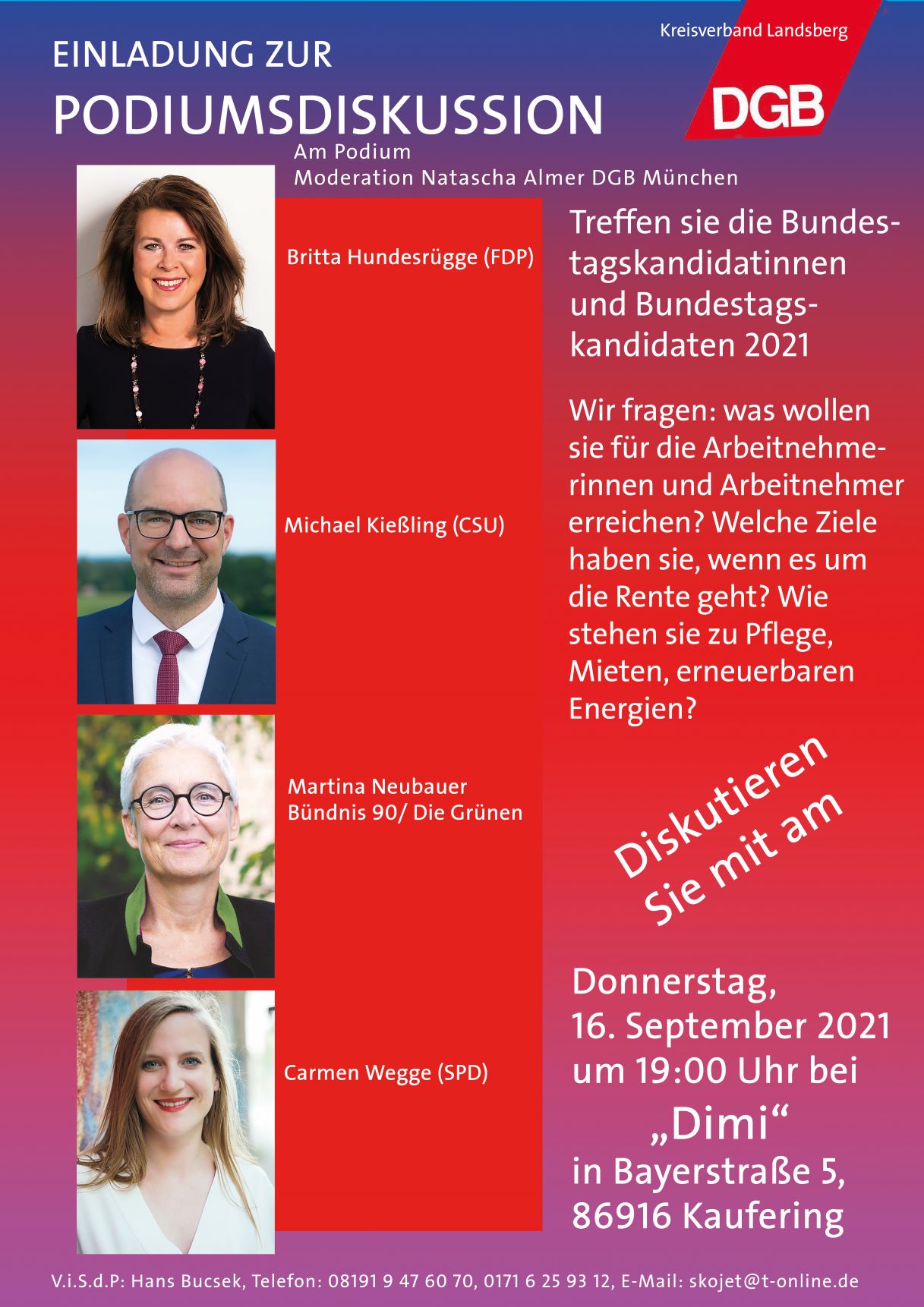Podiumsdiskussion der Bundestagskandidaten im Wahlkreis 224 am 16.9.2021 in Kaufering
